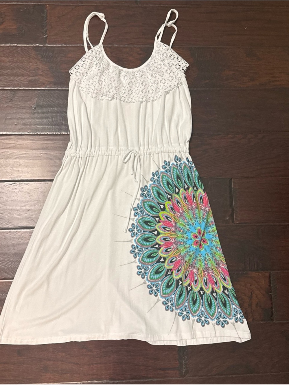 Desigual White Sundress with Colorful Mandala Print